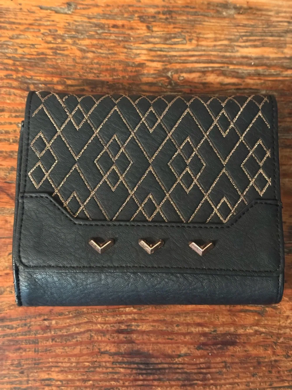 Stella & Dot Black Quilted Wallet Clutch w/Rose Gold Detail & Crossbody Strap